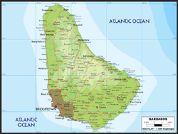 Barbados Physical Wall Map