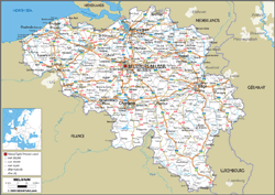 Belgium Road Wall Map