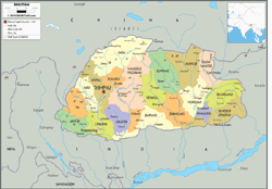 Bhutan Political Wall Map