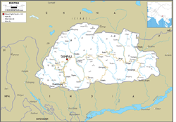 Bhutan Road Wall Map