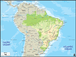 Brazil Physical Wall Map