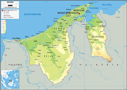 Brunei Physical Wall Map