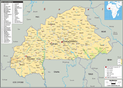 Burkina Faso Physical Wall Map