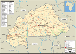 Burkina Physical Wall Map