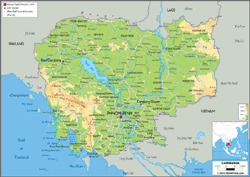 Cambodia Physical Wall Map