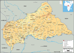 C. African Republic Physical Wall Map