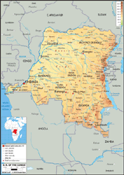 Democratic Republic of Congo Physical Wall Map