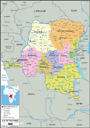 Democratic Republic of Congo Political Wall Map