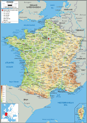 France Physical Wall Map