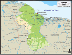 Guyana Physical Wall Map