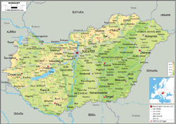Hungary Physical Wall Map