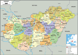 Hungary Political Wall Map