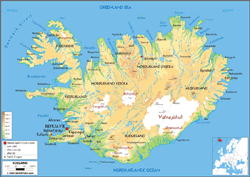 Iceland Physical Wall Map