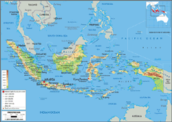 Indonesia Physical Wall Map