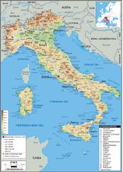 Italy Physical Wall Map