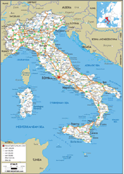 Italy Road Wall Map