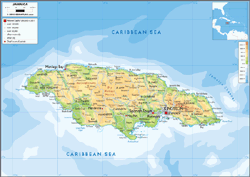 Jamaica Physical Wall Map