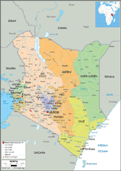 Kenya Political Wall Map by GraphiOgre