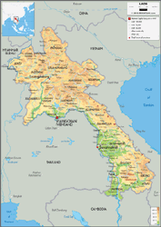 Laos Physical Wall Map