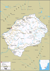 Lesotho Road Wall Map