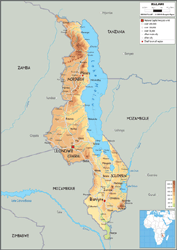 Malawi Physical Wall Map