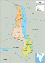 Malawi Political Wall Map