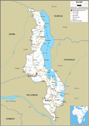 Malawi Road Wall Map