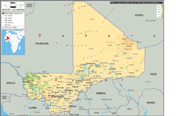 Mali Physical Wall Map