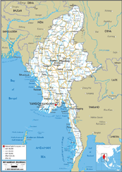 Myanmar Road Wall Map