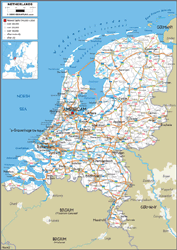 Netherlands Road Wall Map