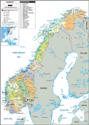 Norway Political Wall Map