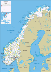 Norway Road Wall Map