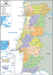 Road wall map Portugal South  Wall maps of countries of the World