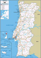 Portugal Road Wall Map