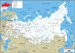 Russia Road Wall Map