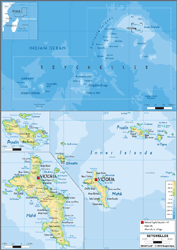 Seychelles Physical Wall Map