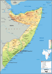Somalia Physical Wall Map