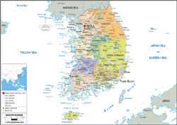 South Korea Political Wall Map
