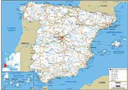 Spain Road Wall Map