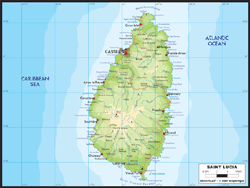 St Lucia Physical Wall Map