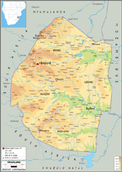 Swaziland Physical Wall Map