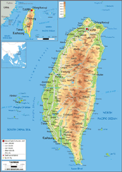 Taiwan Physical Wall Map