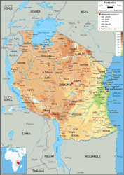 Tanzania Physical Wall Map