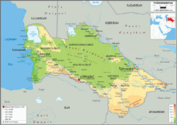 Turkmenistan Physical Wall Map