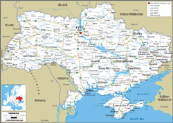 Ukraine Road Wall Map