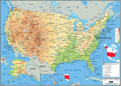 USA Physical Wall Wall Map