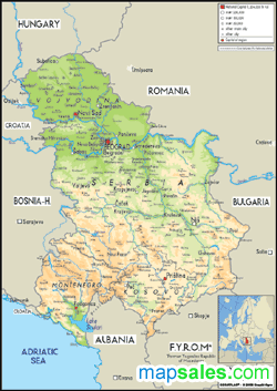 Yugoslavia Physical Wall Map