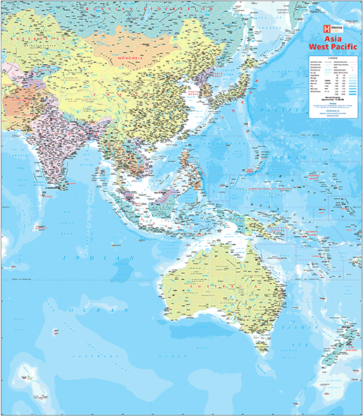 Asia West Pacific Wall Map