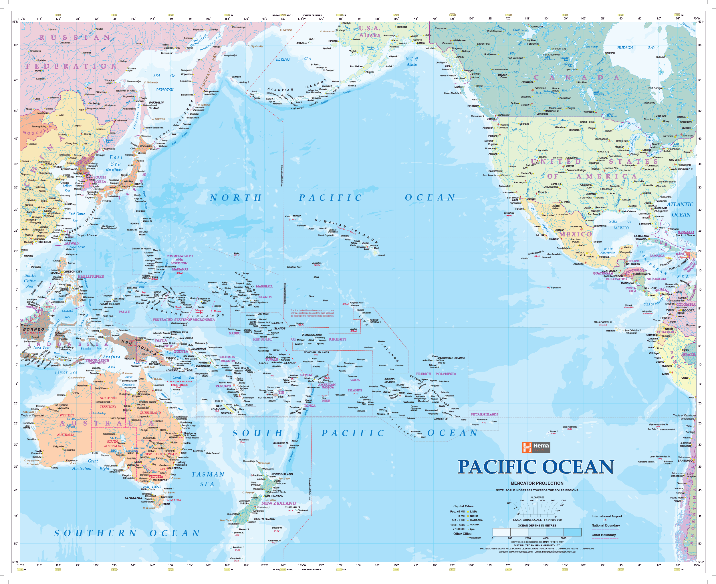 Pacific Ocean Wall Map