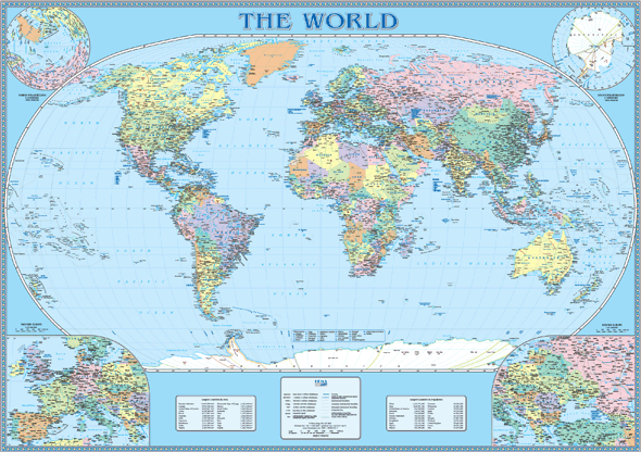 Atlantic Centred World Wall Map